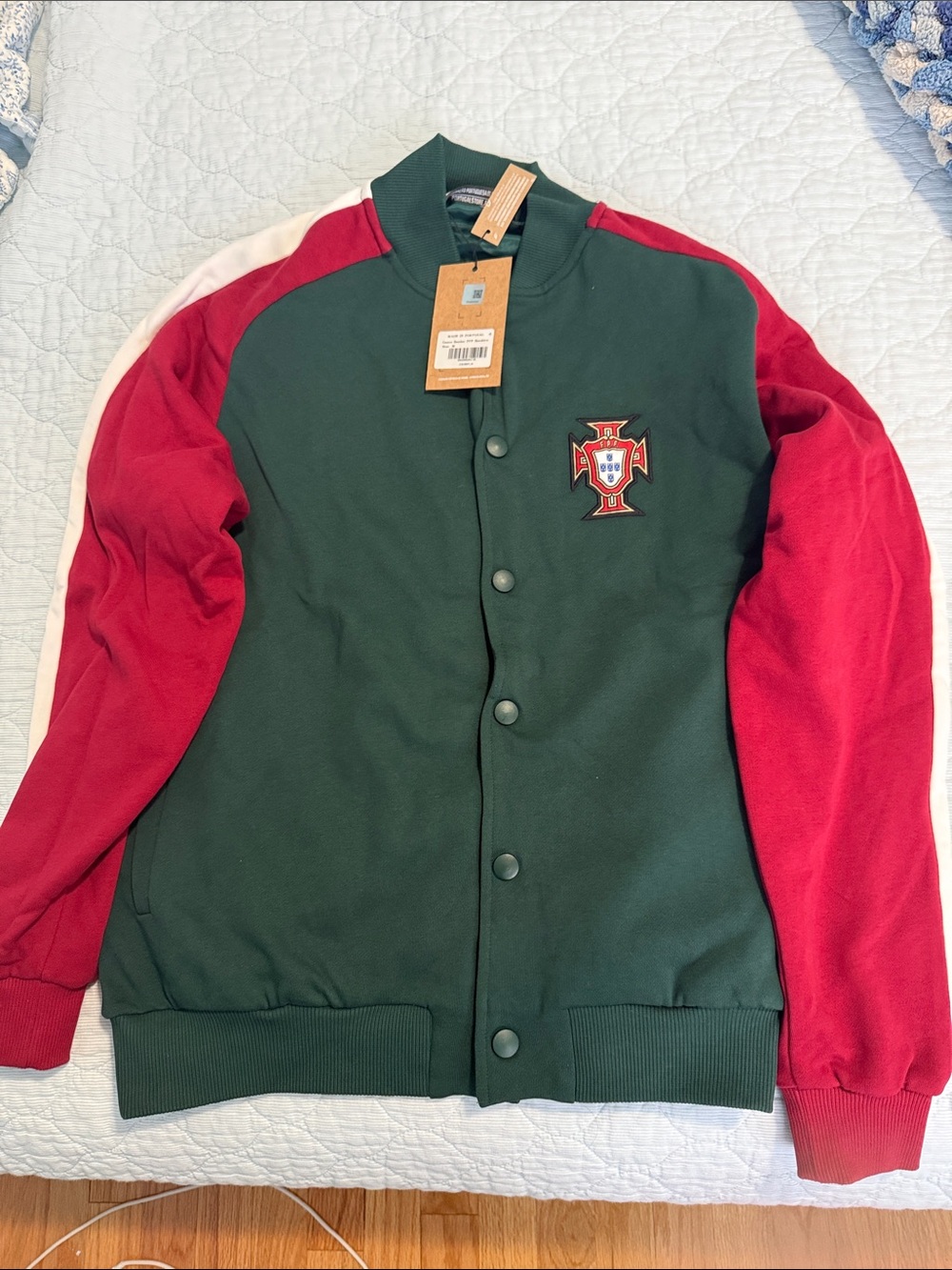 Men's Green & Red Varsity Jacket with Portugal Crest